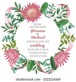 Wedding Invitation with Protea and Greenery