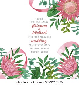 Wedding Invitation with Protea and Greenery