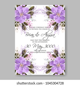 Wedding invitation purple floral vector printable template card