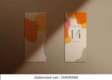 Hochzeitseinladung. Karte für die Hochzeitsempfang mit Schattenüberlagerung 
(Vorder- und Rückseite). Vektorgrafik