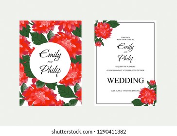 Wedding Invitation, red floral invite thank you