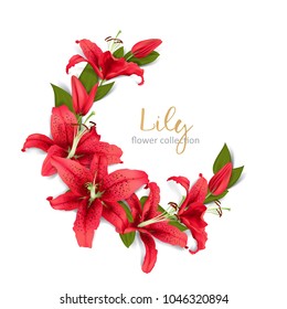 Wedding invitation with red lily flowers