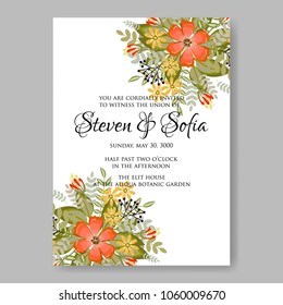 Wedding invitation red orange bouquet floral background