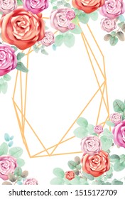 wedding invitation with red roses and eucalyptus