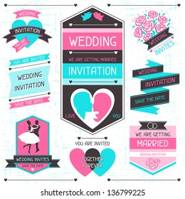 Wedding invitation retro set of design elements.