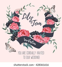 Wedding invitation with ribbon