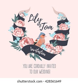 Wedding invitation with ribbon