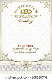 Wedding invitation with rings in a frame with an ornament