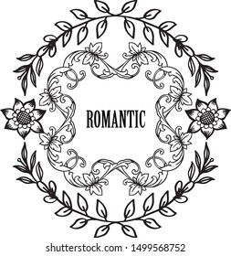 Wedding invitation romantic, with art of leaf floral frame black and white. Vector