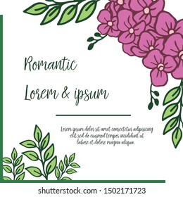 Wedding invitation romantic, with elegant purple wreath frame. Vector