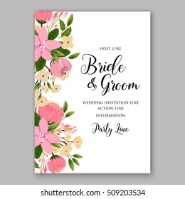 Wedding invitation with romantic floral wreath or bridal bouquet of peony and daisy
