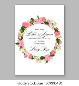Wedding invitation with romantic floral wreath or bridal bouquet of peony and daisy