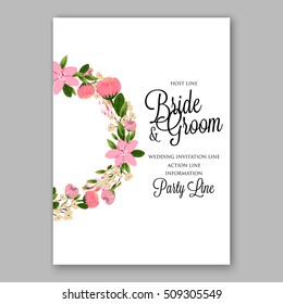 Wedding invitation with romantic floral wreath or bridal bouquet of peony and daisy