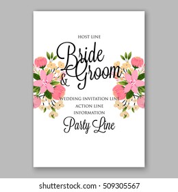 Wedding invitation with romantic floral wreath or bridal bouquet of peony and daisy