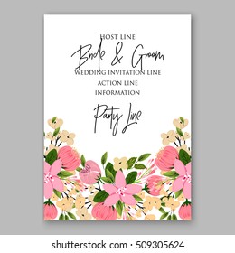 Wedding invitation with romantic floral wreath or bridal bouquet of peony and daisy