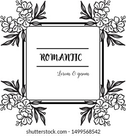 Wedding invitation romantic, with graphic of leaf floral frame. Vector