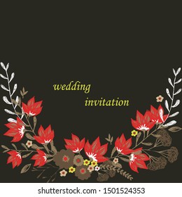 Wedding invitation with rose flowers and leaves , watercolor, isolated on white. Vector Watercolour.