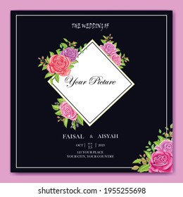 wedding invitation with rose and leaf