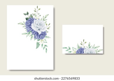 wedding invitation with rose and leaf navy blue 