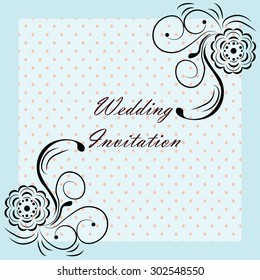 Wedding Invitation with rose ornaments. Vector