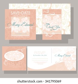 Wedding invitation with roses. Design of the Resource ReSerVation Protocol, Thank You card
