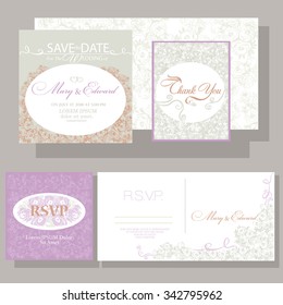 Wedding invitation with roses. Design of the Resource ReSerVation Protocol, Thank You card