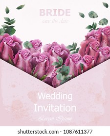 Wedding invitation with roses Vector. Beautiful card floral 3d backgrounds