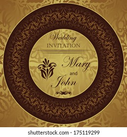 Wedding invitation. Round lace pattern on seamless floral background. Floral frame    