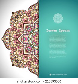 Wedding invitation. Round Ornament Pattern. Vintage decorative elements. Hand drawn background. Islam, Arabic, Indian, ottoman motifs.