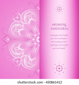 Wedding invitation. Round ornamental pattern, pink color. EPS 10 contains transparency