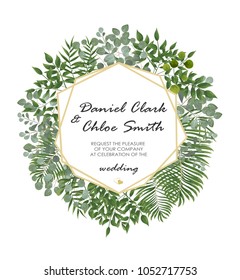 Wedding Invitation, rsvp modern card Design. Vector natural, botanical, elegant template.
Wedding floral watercolor style, invitation, save the date card design with forest greenery herbs, leaves.