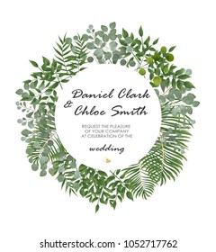 Wedding Invitation, rsvp modern card Design. Vector natural, botanical, elegant template.
Wedding floral watercolor style, invitation, save the date card design with forest greenery herbs, leaves.