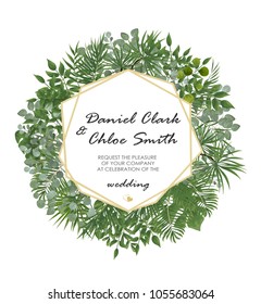 Wedding Invitation, rsvp modern card Design. Vector natural, botanical, elegant template.
Wedding floral watercolor style, invitation, save the date card design with forest greenery herbs, leaves.