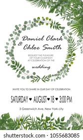 Wedding Invitation, rsvp modern card Design. Vector natural, botanical, elegant template.
Wedding floral watercolor style, invitation, save the date card design with forest greenery herbs, leaves.