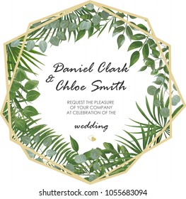 Wedding Invitation, rsvp modern card Design. Vector natural, botanical, elegant template.
Wedding floral watercolor style, invitation, save the date card design with forest greenery herbs, leaves.