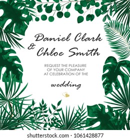 Wedding Invitation, rsvp modern card Design. Vector natural, botanical, elegant template.
Wedding floral watercolor style, invitation, save the date card design with forest greenery herbs, leaves.