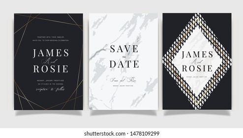 Wedding invitation, RSVP, thank you cards. Vector elegant rustic template. Swirls of marble or the ripples of agate. Liquid marble texture and Golden metallic. Fluid art. 