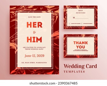 Wedding invitation, rsvp and thank you card layout for save the date concept.