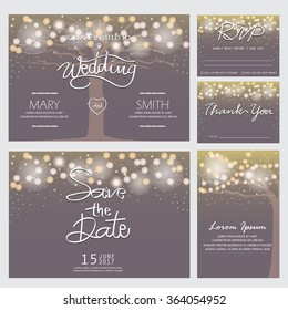 wedding invitation, RSVP, and Thank you card  templates,light and tree concept. can be use for party invitation, banner, web page design element or holiday greeting card. vector illustration
