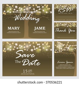 wedding invitation, RSVP, and Thank you card  templates,light and tree concept. can be use for party invitation, banner, web page design element or holiday greeting card. vector illustration