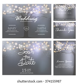 wedding invitation, RSVP, and Thank you card  templates,light and tree concept. can be use for party invitation, banner, web page design element or holiday greeting card. vector illustration