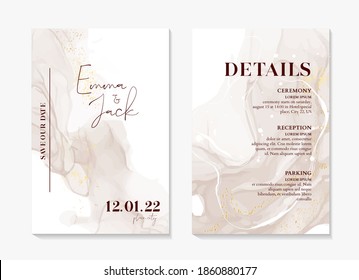 Wedding Invitation sage green boho rustic style modern save the date template. Watercolor liquid flow, abstract painting vector. Elegant  mint background  invite thank you, modern  rsvp card Design