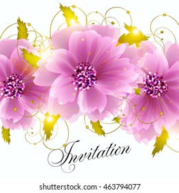 Wedding invitation sample with wreath of beautiful flower and design wording.