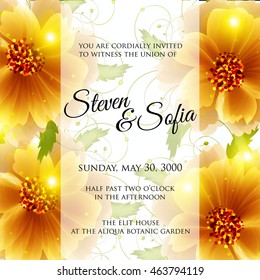 Wedding invitation sample with wreath of beautiful flower and design wording.