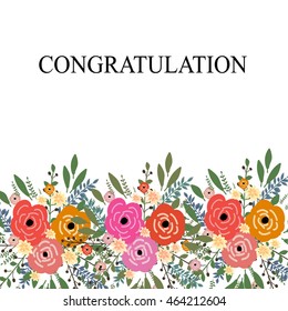 Wedding invitation sample with wreath of beautiful flower and design wording