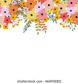 Wedding invitation sample with wreath of beautiful flower and design wording