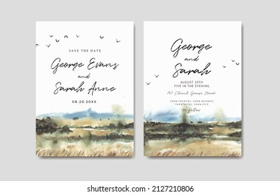 Wedding invitation of savannah nature landscape watercolor