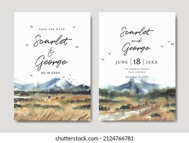 Wedding invitation of savannah and road Watercolor