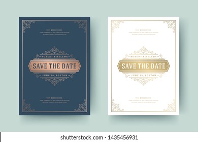 Wedding Invitation Save Date Card Flourishes Stock Vector (Royalty Free ...