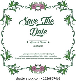 Wedding invitation save the date card, with ornament of pink rose flower frame. Vector